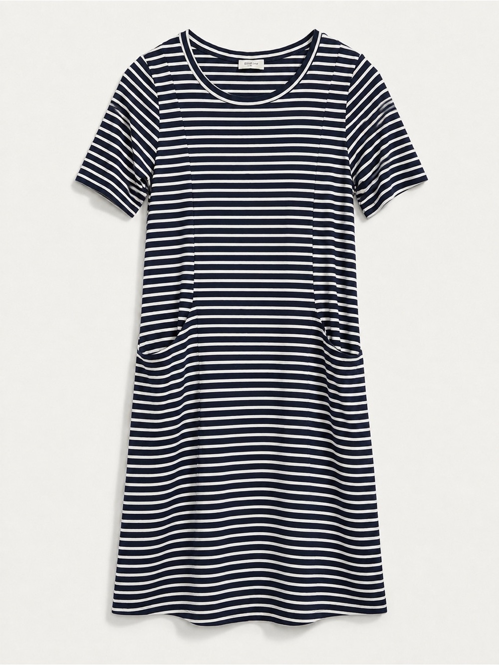 Hellow Navy White Striped Pocket T-Shirt Dress Size Small NWOT Made in USA - Picture 2 of 7